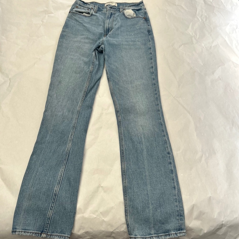 Abercrombie Fitch 90 Slim Straight Ultra High Rise‎ Light Denim Jeans Womens 28